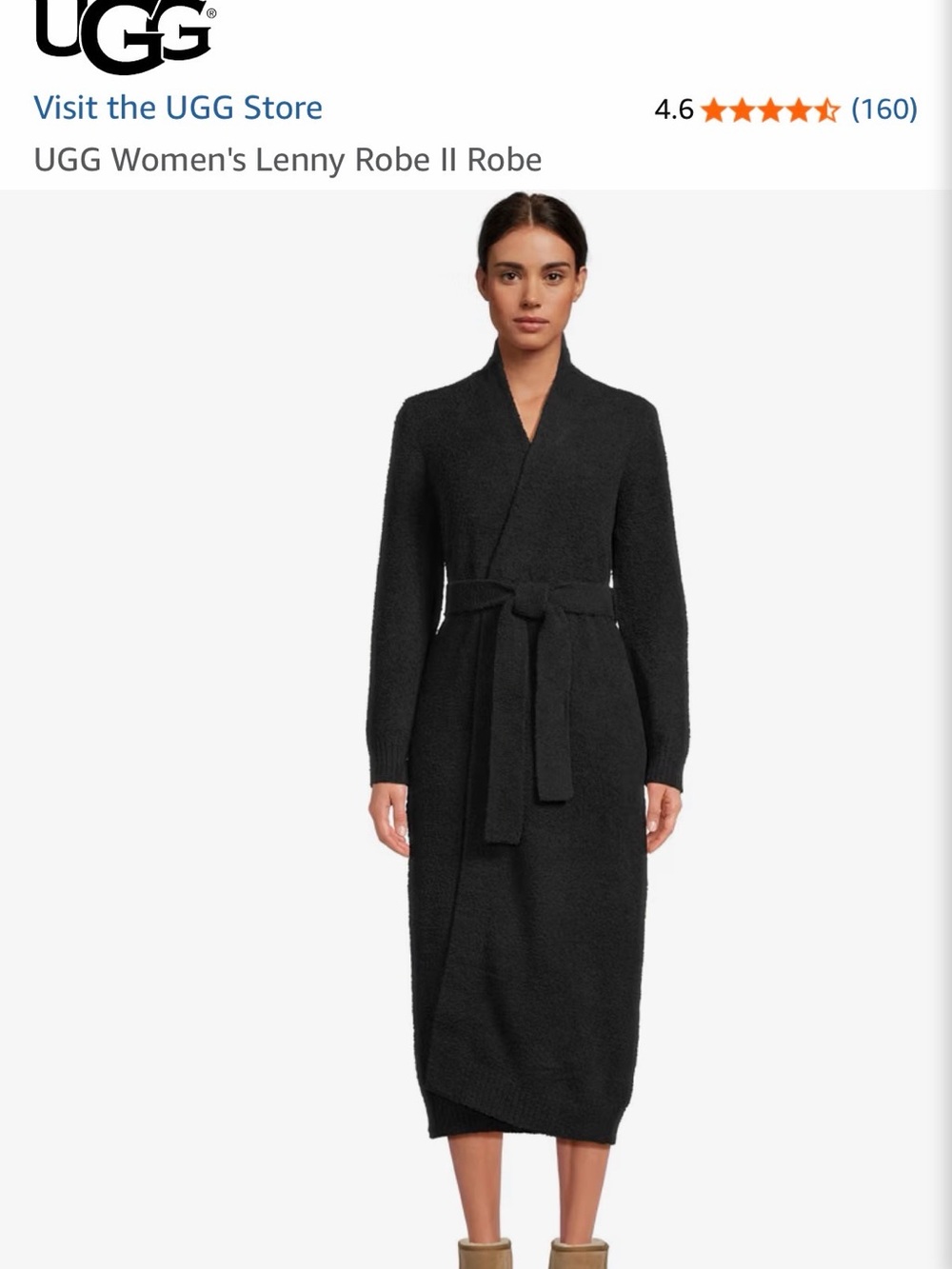 UGG Black Lenny Knit Wrap Robe with Self-Tie Belt